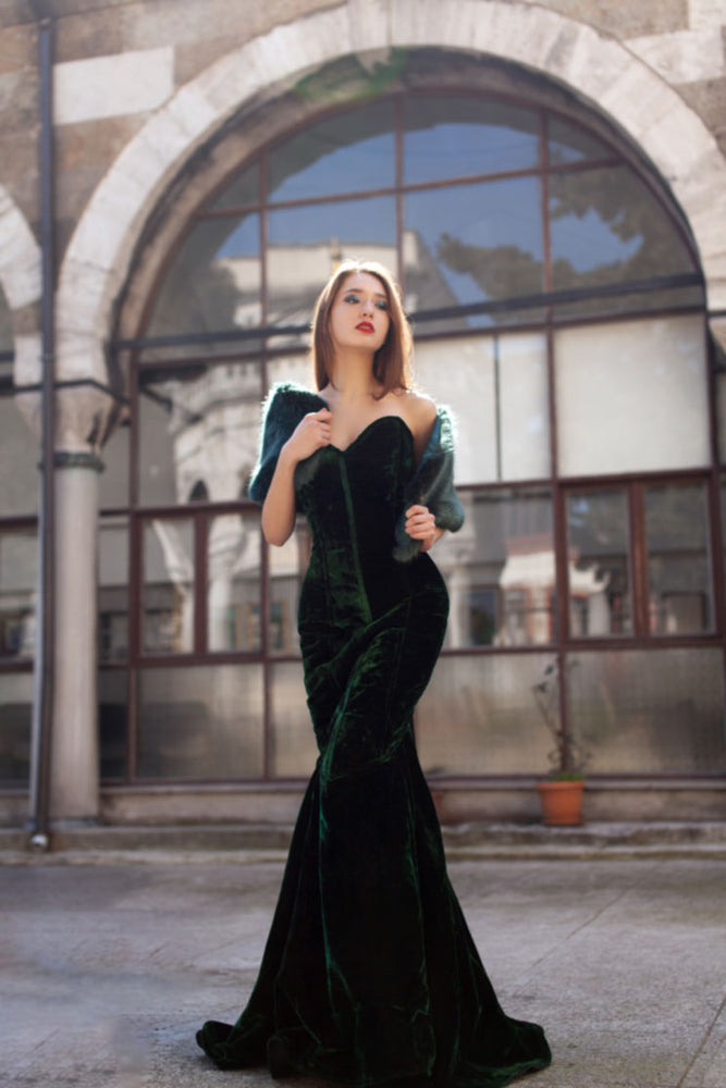 Mermaid long velvet corset dress ...